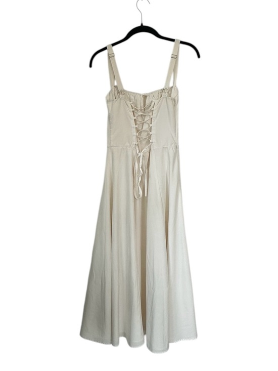 Cream Corset Midi Dress Basque Waist Coastal Cowgirl Milkmaid Cottage - Picture 7 of 8